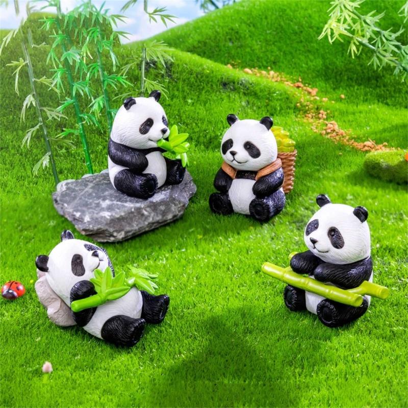 8 st Panda Tårttoppar Miniatyr Djurfigurer för Festdekorationer och DIY Trädgård Krukväxt Hantverk Ornament