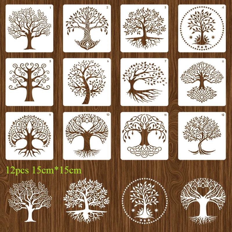 Tree Stencils Set Tree of Life Stencil for Painting On Wood Airbrush Natural Plants Small Palm Tree Drawing Templates