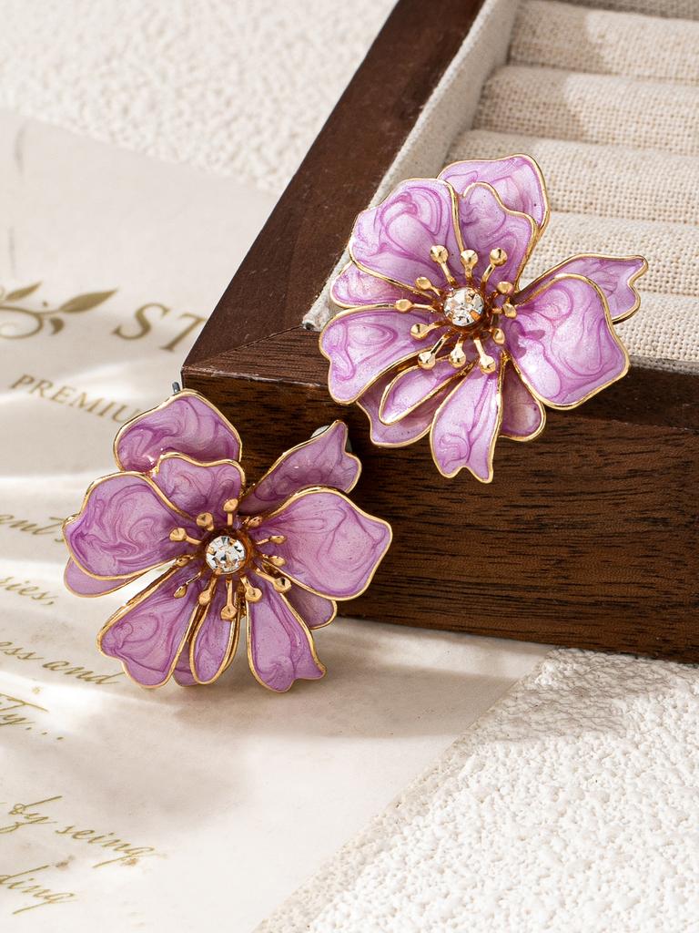 New Self-developed Enamel Flower Earrings, Simple and Exquisite Temperament, Small Stud Earrings, Xianfanqing