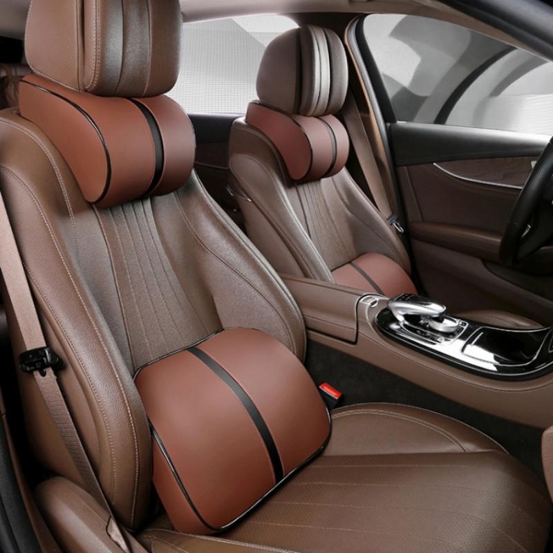For car headrest lumbar support space memory foam leather car neck pillow lumbar support four seasons universal
