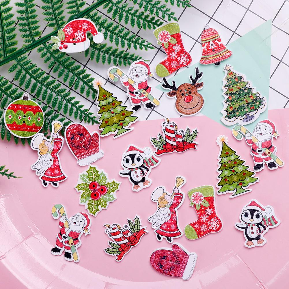 50PCS DIY 2 Holes Wooden Buttons Wood Christmas Decorative Cartoon Handmade Scrapbooking for Craft Supplies Sewing Accessories