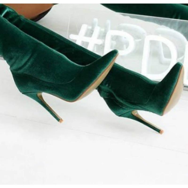 Fashion Velvet Long Boots for Women New Spring Autumn Over Knee Shoes Lady Pointed Toe Stiletto Heel Plus Size 34-43 Elastic Thigh Boots