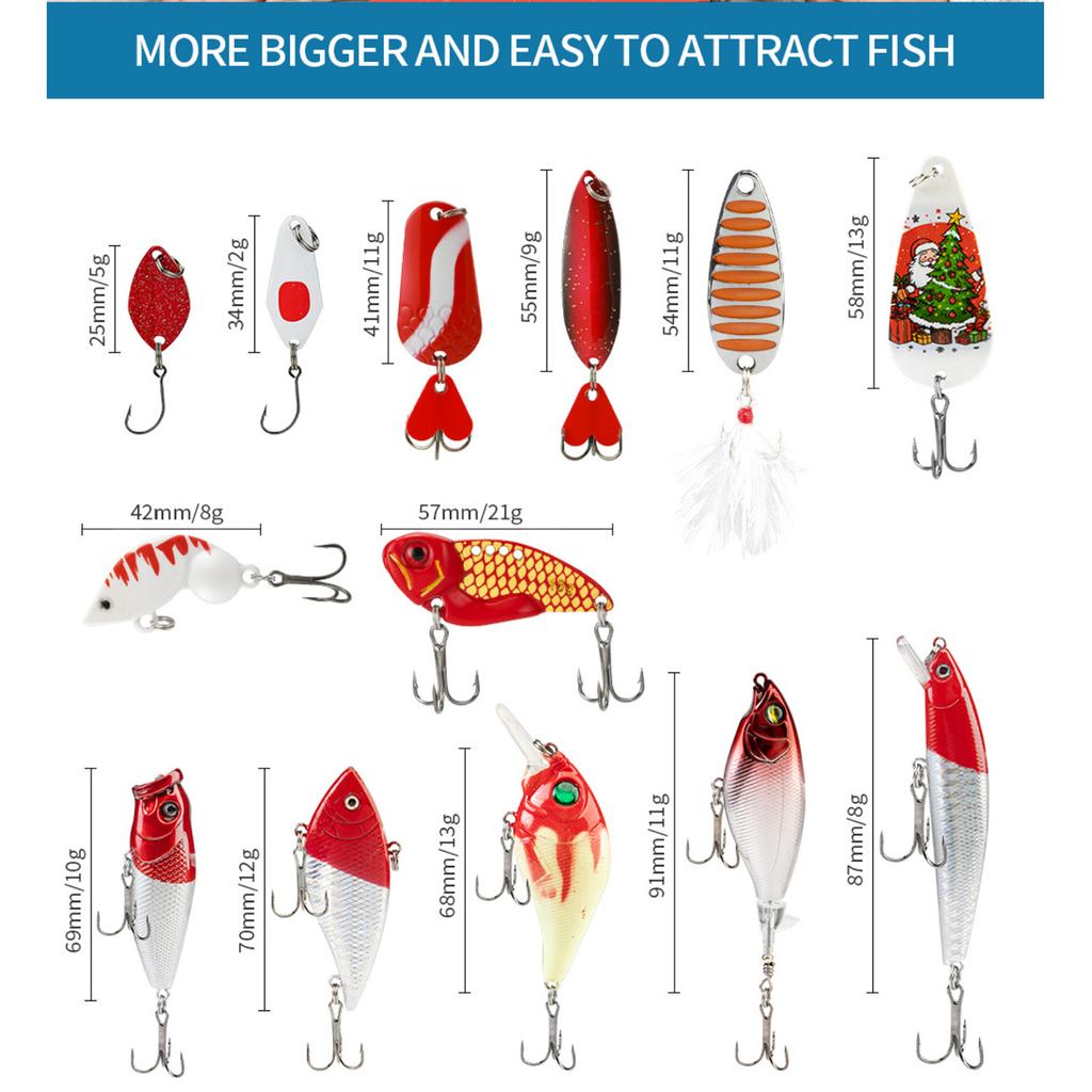 Merry Christmas Advent Calendar Fishing Christmas Countdown, Fishing Tackle Advent Calendar For Fish Adult Men Teen Boys 24-Day Countdown 24pcs