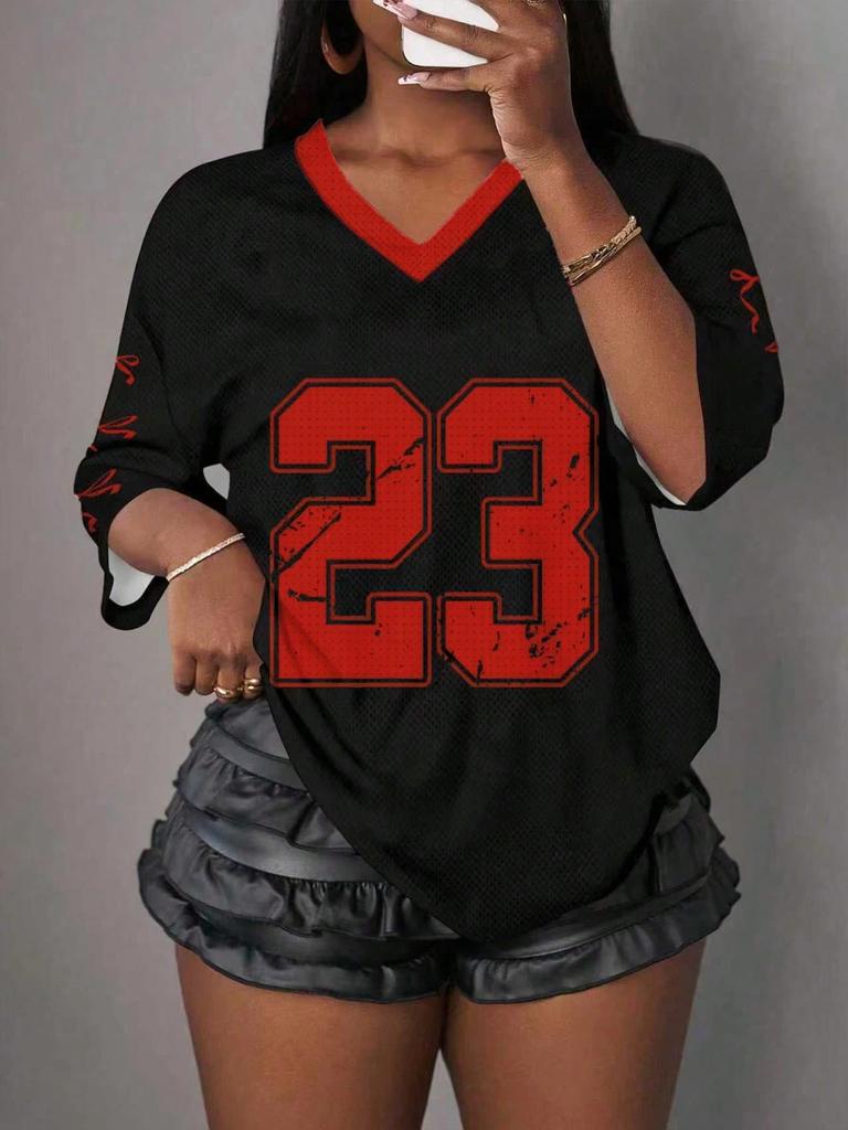 New Casual Simple Letter NO.23 Women's Pattern T-shirt Summer Sports Shirt Suitable For Basketball Games Y2k Women's Clothing