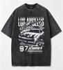 Washed Black Graphic Tee, LA Speed Retro Race Car Number Print Casual Shirt