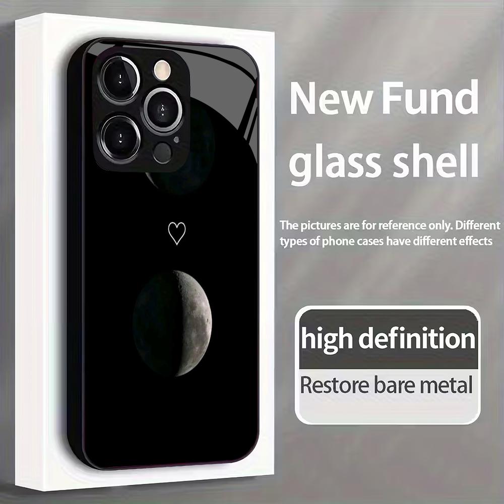 Custodia per cellulare in vetro con semplice motivo lunare adatta per iPhone 17/16/15/14/13/12/11Pro Max cover posteriore anti-caduta all-inclusive