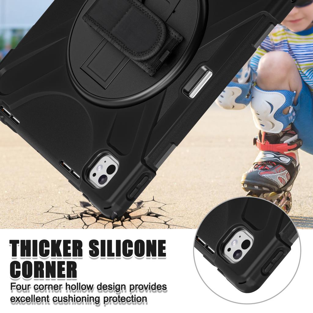 Für iPad Pro 13 (2024) Hülle Ständer Stifthalter TPU+PC+Silikon Tablet-Hülle mit Schultergurt