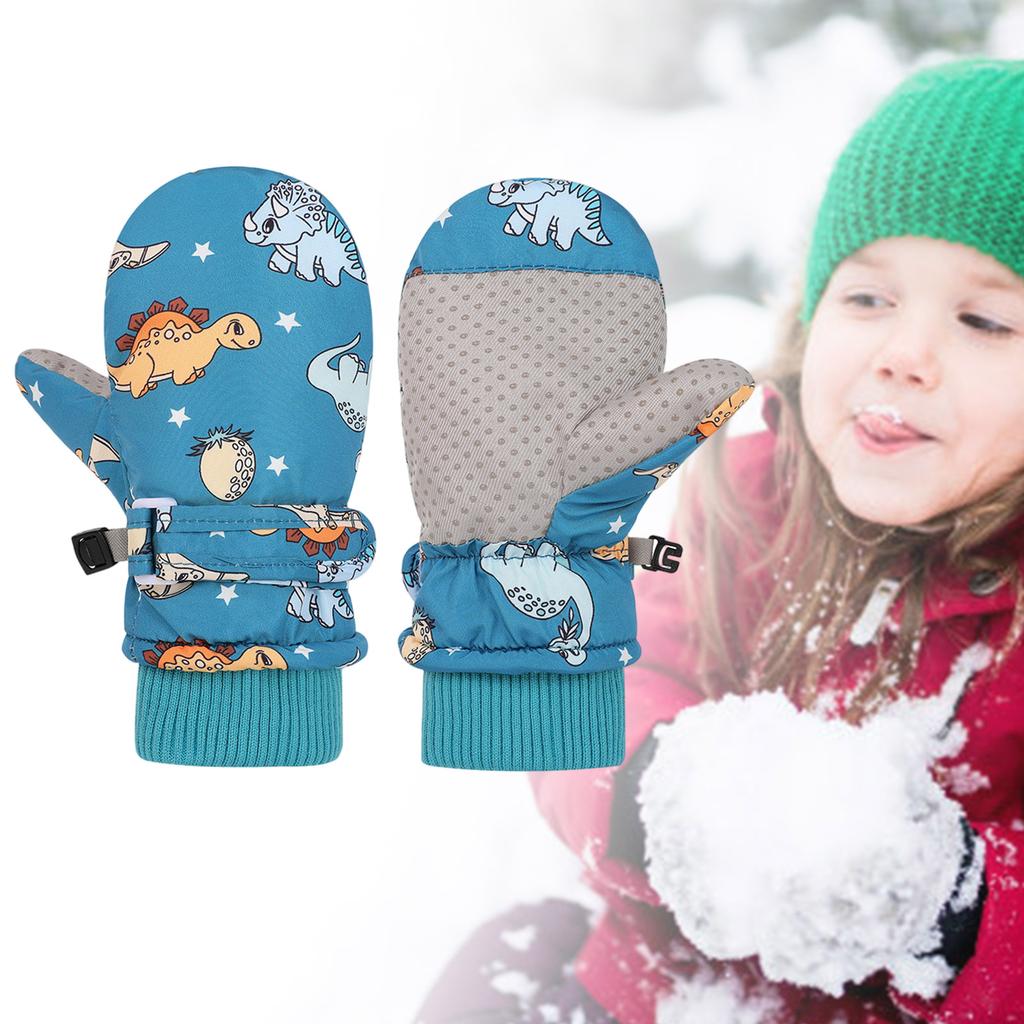 Spritzfeste Fäustlinge Kinderhandschuhe Winddicht Kinder Winter Warm Schneehandschuhe Bedruckt Cartoon Dinosaurier Verdicken Thermofäustlinge