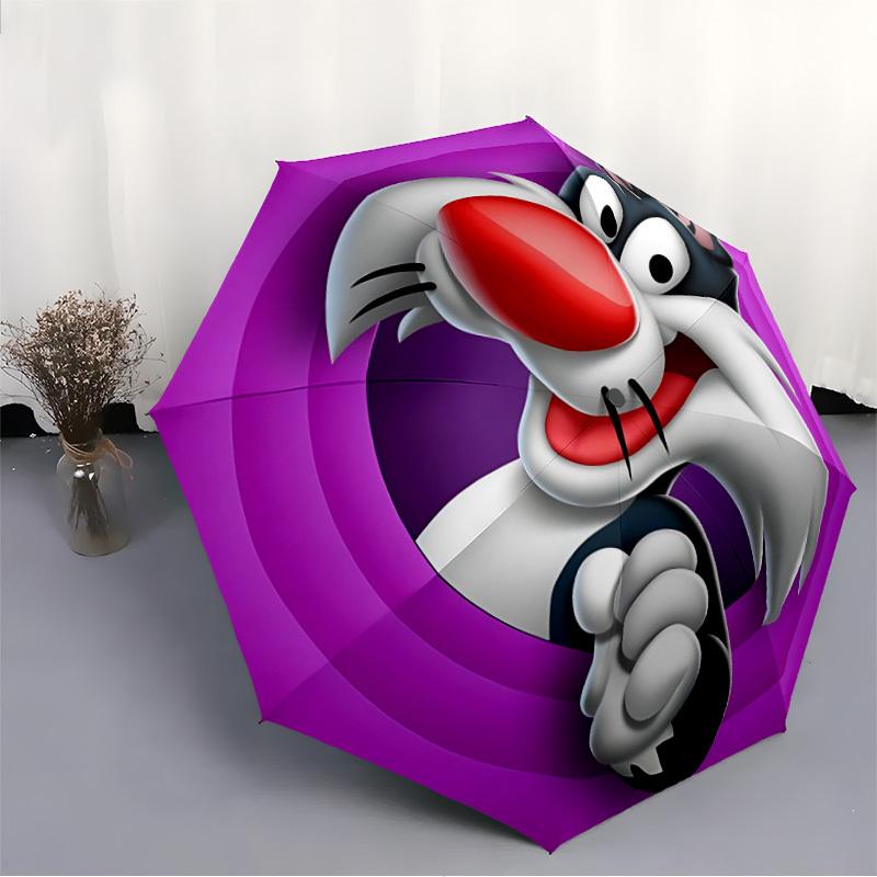 1pc Looney Tunes Sylvester Automatic Open/Close Folding Umbrella, Windproof 8-Rib Construction, Lightweight Travel Umbrella for Women/Men 13