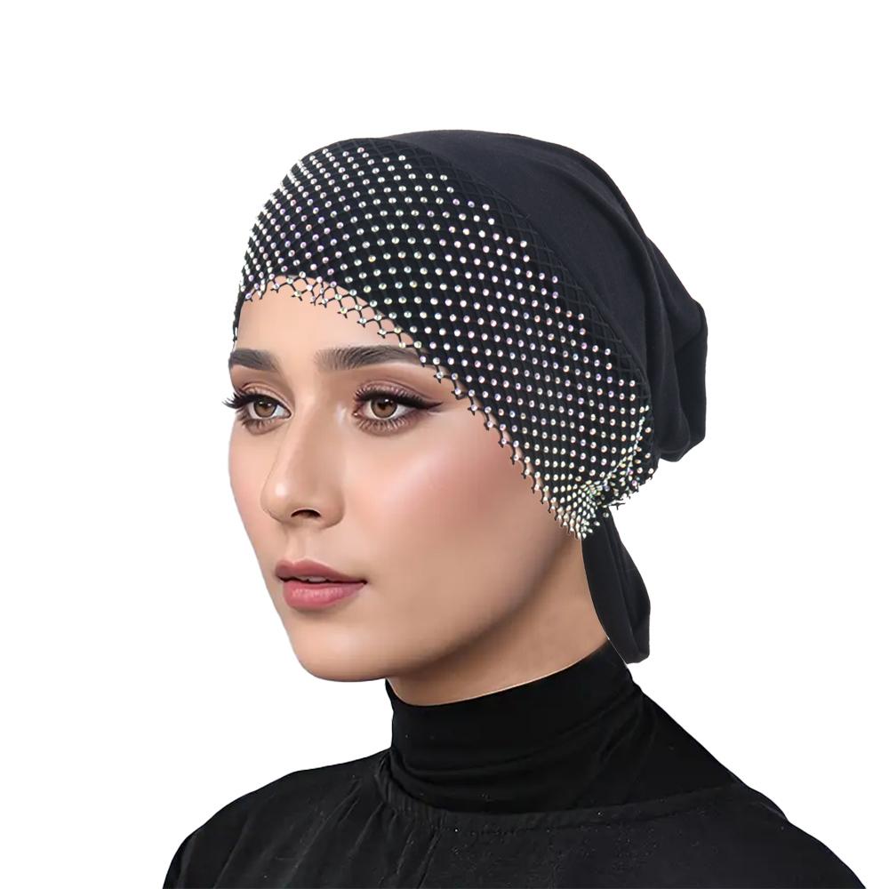 

Diamonds Mesh Women Bandage Turban Hat темно-синього кольору