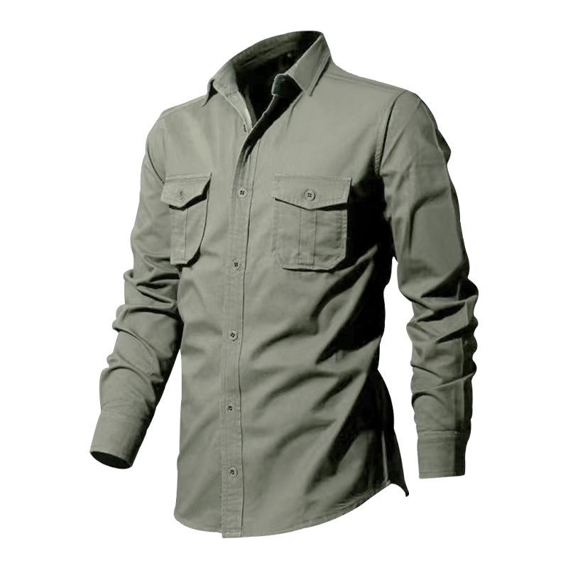New Long-sleeved Men's Shirt with Multiple Pockets for Casual Wear