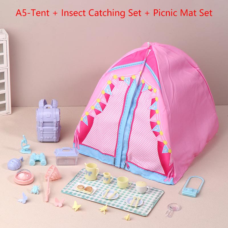 Dollhouse Miniature Camping Set - 1/12 Tent Setup for Outdoor Picnic Pretend Play Toys