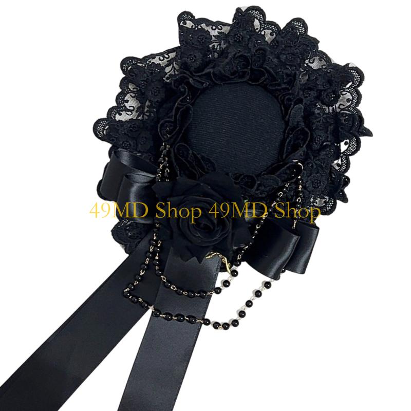 

49MD Ornate Gothic Wedding Fascinator With Rosette Ribbon Roses And Adjustable Hair Clip Design чорний
