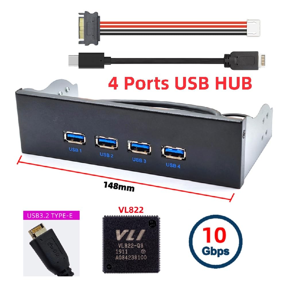 Xiwai 10Gbps 4-Port Hub Front Panel USB 3.1 Type-A & Type-C To Motherboard Type-E Connector Cable for 10Gbps 5.25" CD-ROM Bay Tray