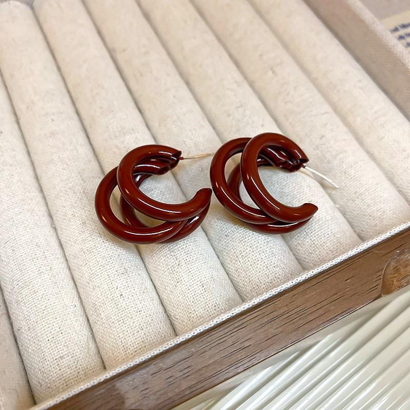Silver needle dripping oil Ankola red pigment ring earrings niche exaggerated stud earrings high-end light luxury earrings