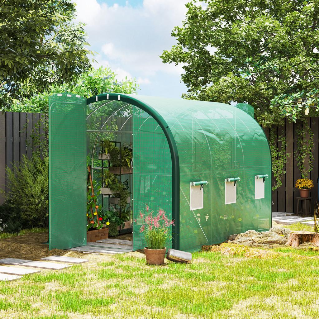 3 X 2 M Polytunnel Greenhouse, with Windows and Doors - Green