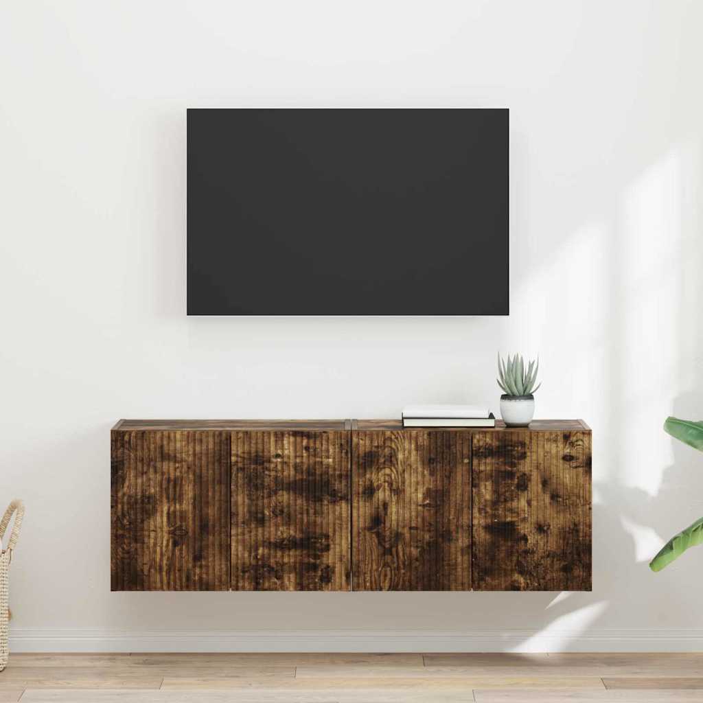 Wall Mounted TV Cabinet Set 2 pcs Smoked Oak Finish 59.5 x 31 x 40 cm