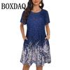 Womens Fashion Short Sleeve Loose Clothes Summer Casual O-Neck Plus Size Mini Dresses