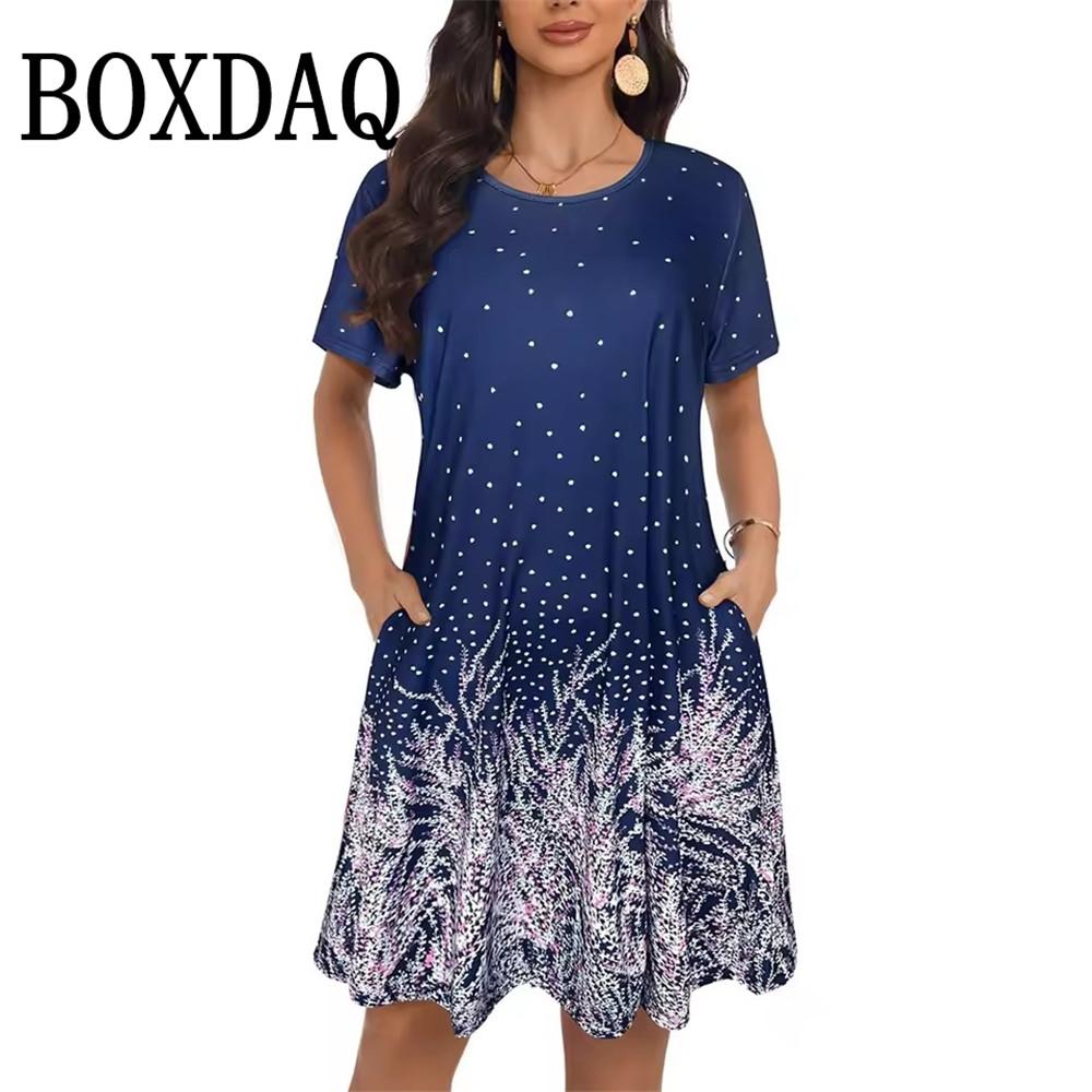 

New Womens Dresses Fashion 3D Dot Print Short Sleeve Loose Clothes Summer Casual O-Neck Plus Size Mini Dresses S