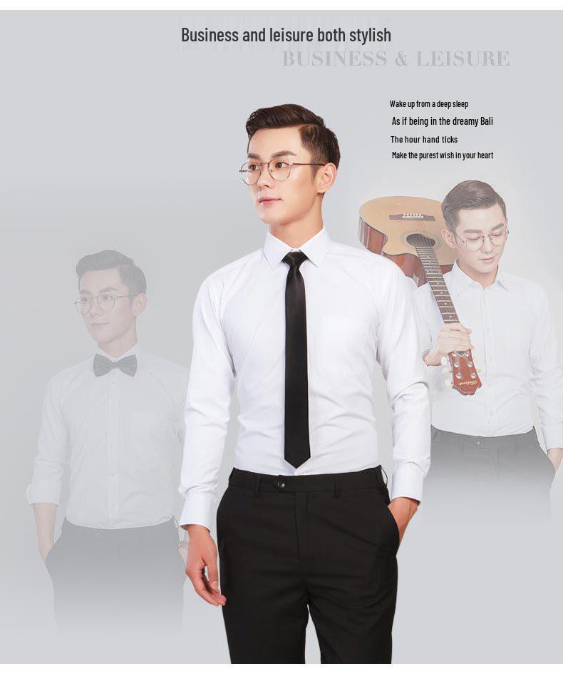 Męska koszula z długim rękawem Golden Shield w białe paski, o luźnym kroju, biznesowa, formalna, zapinana na guziki