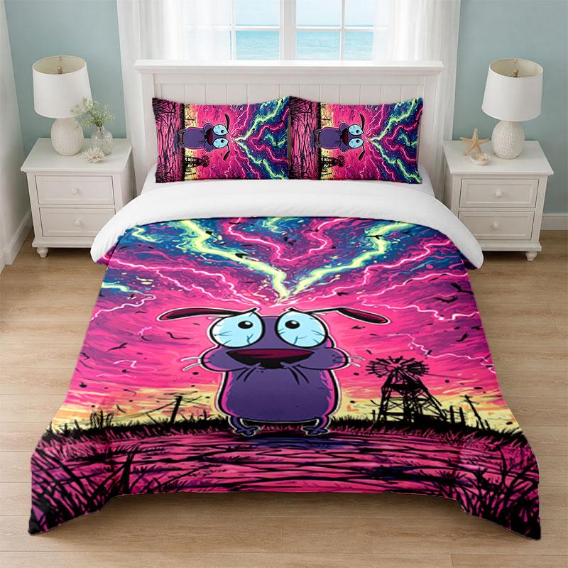 Courage the Cowardly Dog Bedroom 3Pcs Bedding Set Soft Bed Sheet Pillowcases Home Bedding Decoration