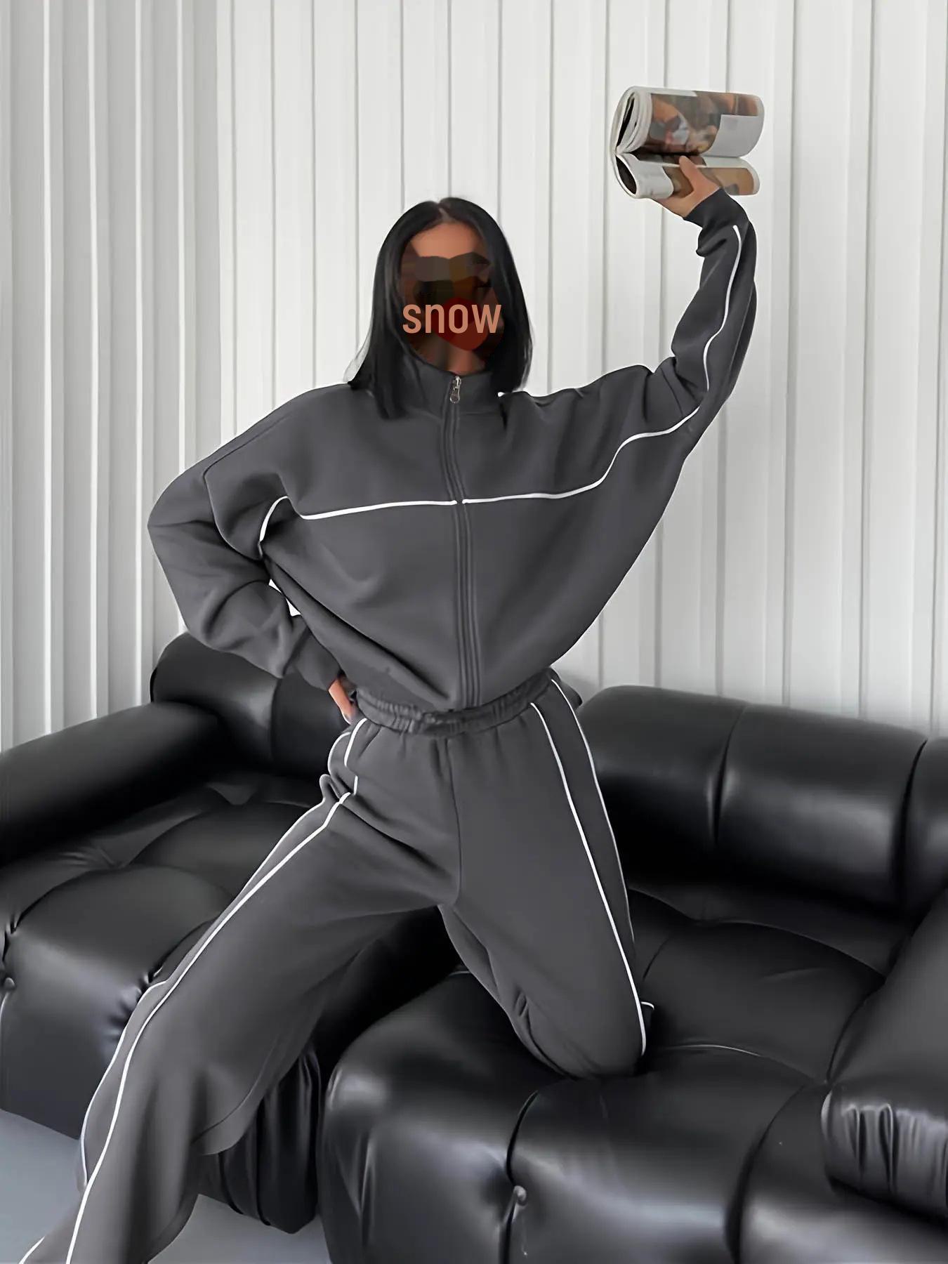 

Европейско-американский костюм для отдыха 2024 года: Кардиган-свитер с длинными рукавами, полувысоким воротником и полосатыми брюками на шнуровке XL темно-серого