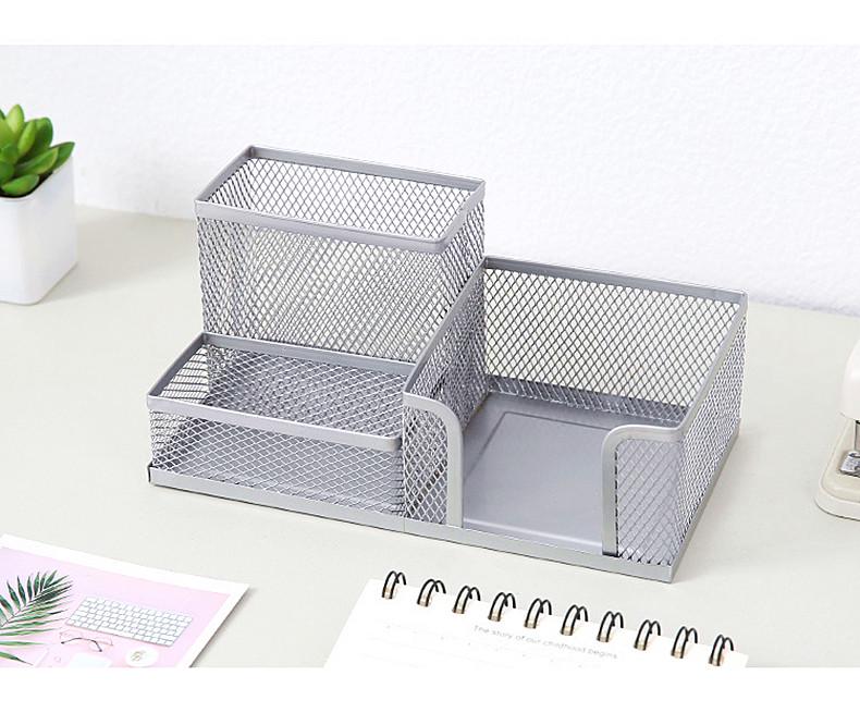 Creative Three-Compartment Metal Office Pen Holder
