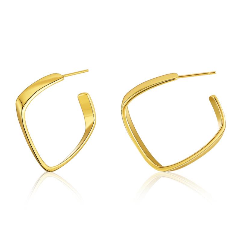 Fashion Geometric Square Stud Earrings Copper Plated 18k Gold C Shape Mirror Earrings