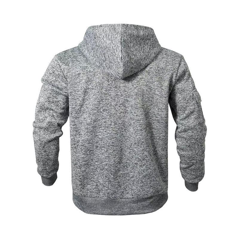 Men Heather Full Zip Hoodie Jacket, Drawstring Hood Long Sleeve Sweatshirt With Zipper Arm Pocket Lightweight Casual Outdoor Workout Hooded Coat
