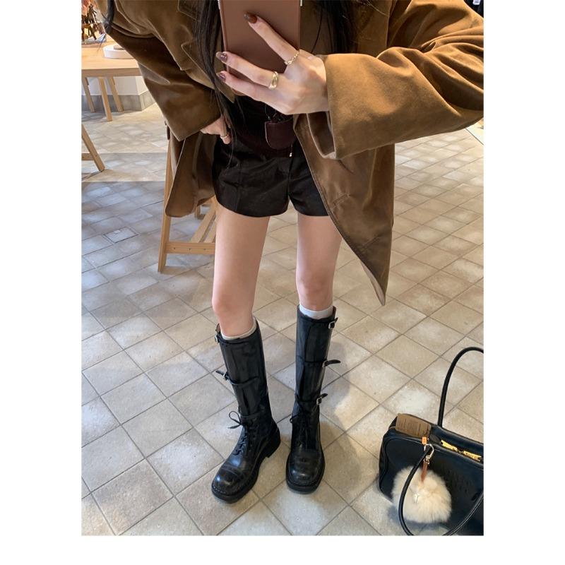 

~ Locomotive miu trendy fine belt buckle retro thick heel mid-height knight boots women s autumn 35 чёрный