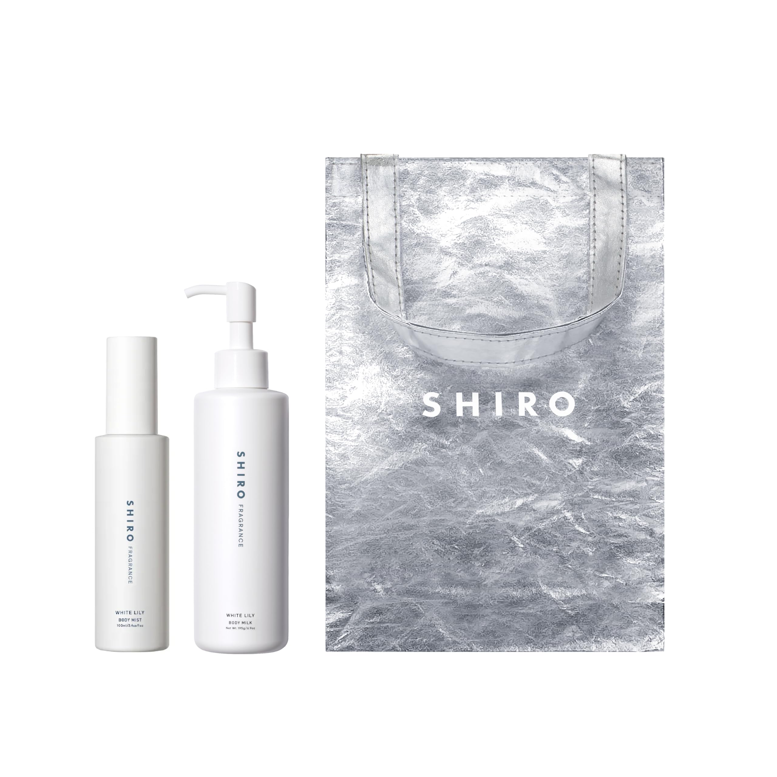 

[Официальный подарочный набор SHIRO] Набор для ухода за телом с ароматом белой лилии SHIRO: Мист для тела 100 мл + Молочко для тела 195 г с подарочным бумажным пакетом