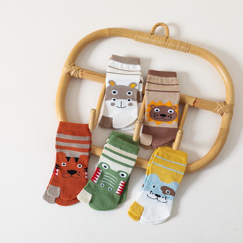 5 Pairs New Style Children Two Toed Tabi Socks for Kids Boys Girls Student Cartoon Animal Pure Cotton Soft Split Thumb Toe Socks