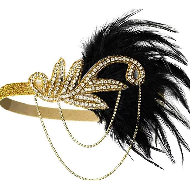 1920S Flapper Dress Accessories Retro Party Props Feather Headband For Wedding Girl Tassels Headpiece