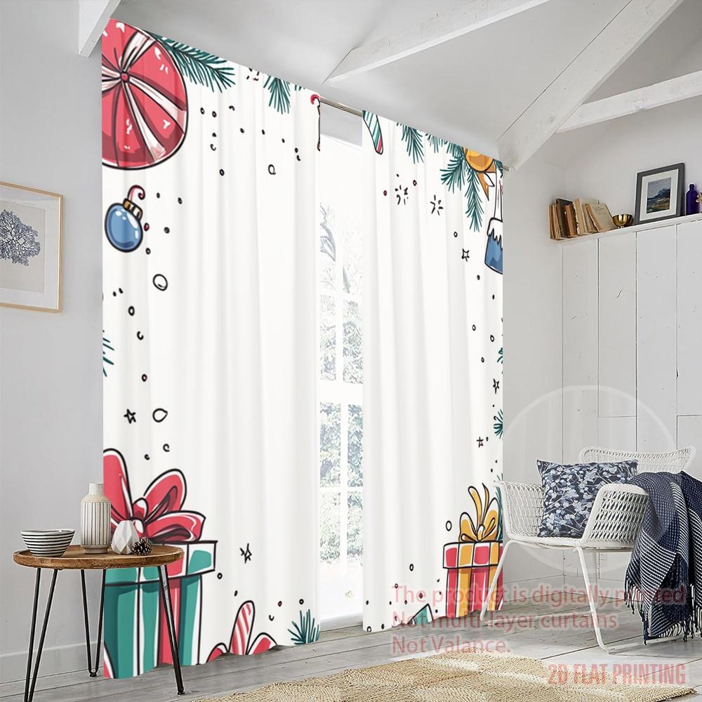 2 Stück, 2D-Flachdruck Moderne Vorhänge Weihnachtsornamente Geschenke Festlich Polyester Einfache Installation (ohne Stange) Dekorationen