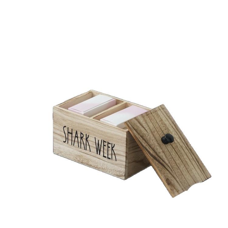 American Style Wooden Desktop Storage Box with Lid for Sanitary Pads and Cotton Swabs