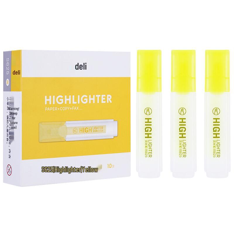 Deli S625 Fluorescent Yellow Highlighter Pen, 10-Pack флуоресцентный желтый