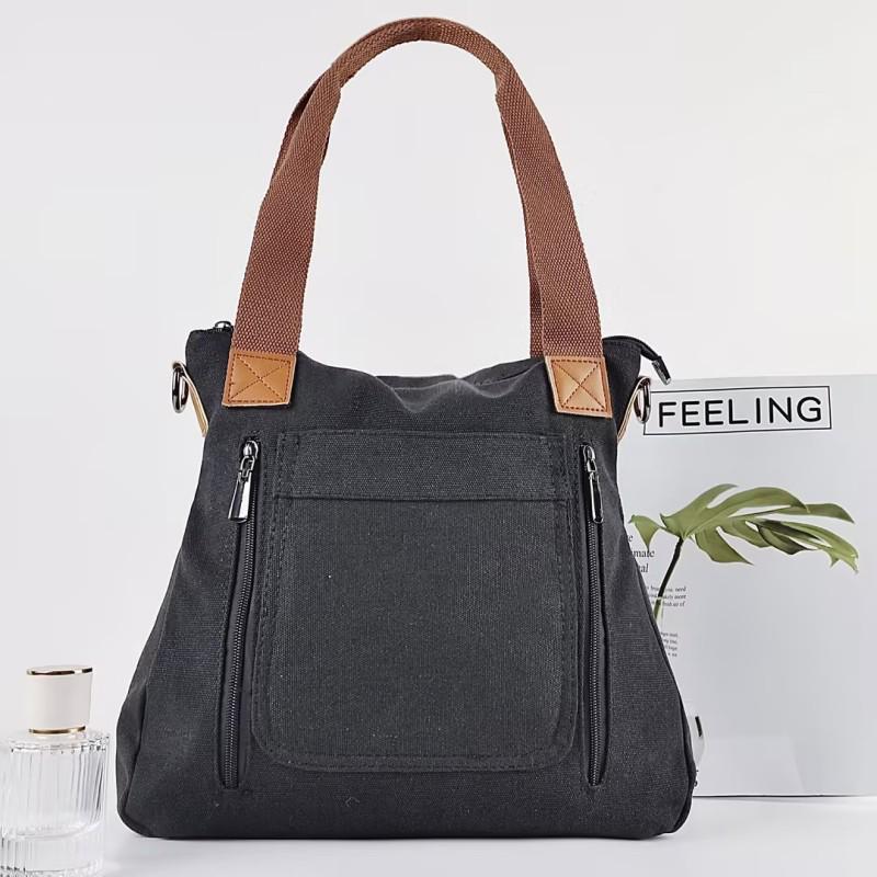 Retro Canvas Crossbody Tote with Zipper – Large Capacity Travel Shoulder Bag