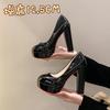 Fashion 2024Waterproof Patent Leather Women's Shoes Thick Platform Round Toe For Professional Work Black Dress Shoes