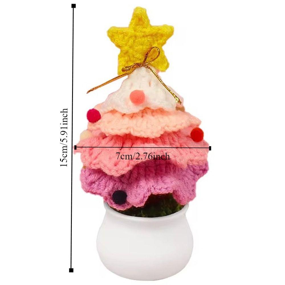 Cute Crochet Christmas Tree Decor Mini Artificial Knitted Tabletop Ornament  Holidays