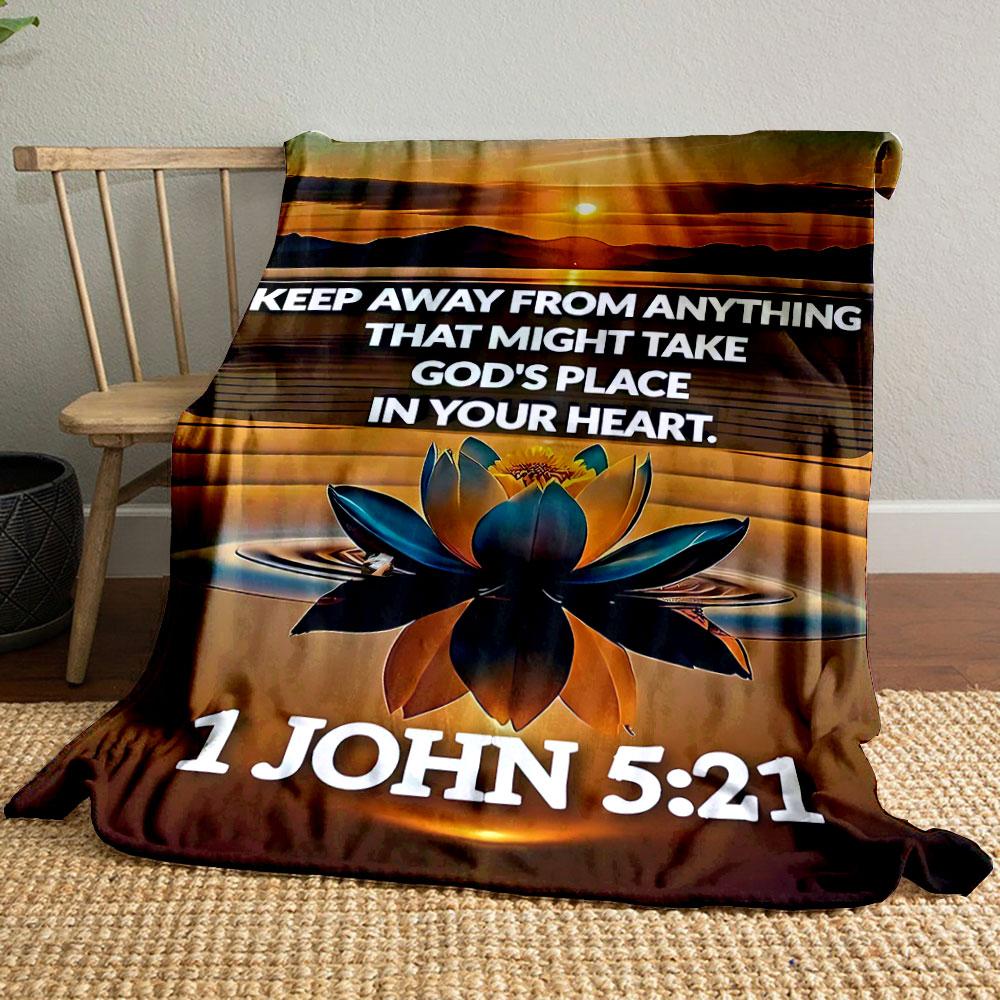 

Keep God In Heart 1 John 5:21 Religious Throw Printed Blanket for Living Room Bed Couch lunch break Soft Cozy Blanket for Friend s festival Gift 80cm x 120cm