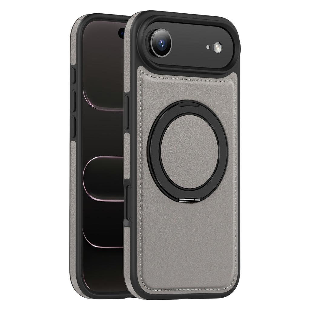 For iPhone Air Case with Ring Kickstand Compatible with MagSafe PU Leather Back Cover