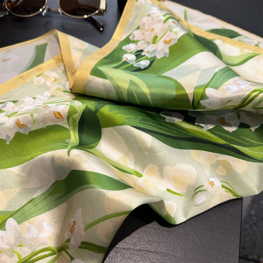 100% Pure Silk Scarf Women Neck Hair Foulard Square Headband Scarves Bandana Fashion Hijab Print Poncho Scarves Pashmina