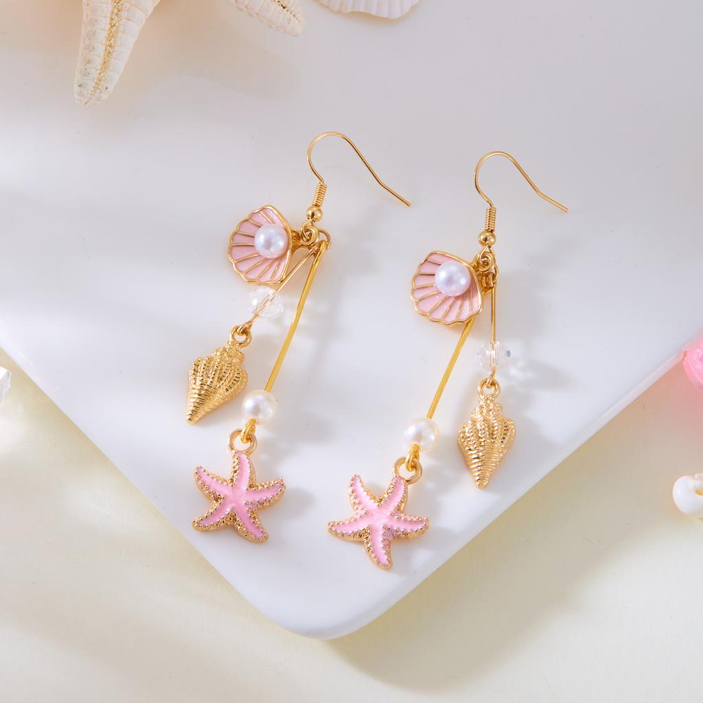 Bohemian Shell Starfish Dangle Earrings For Women Summer Beach Pearl Conch Geometric Drop Earrings Girls Fashion Jewelry Gift