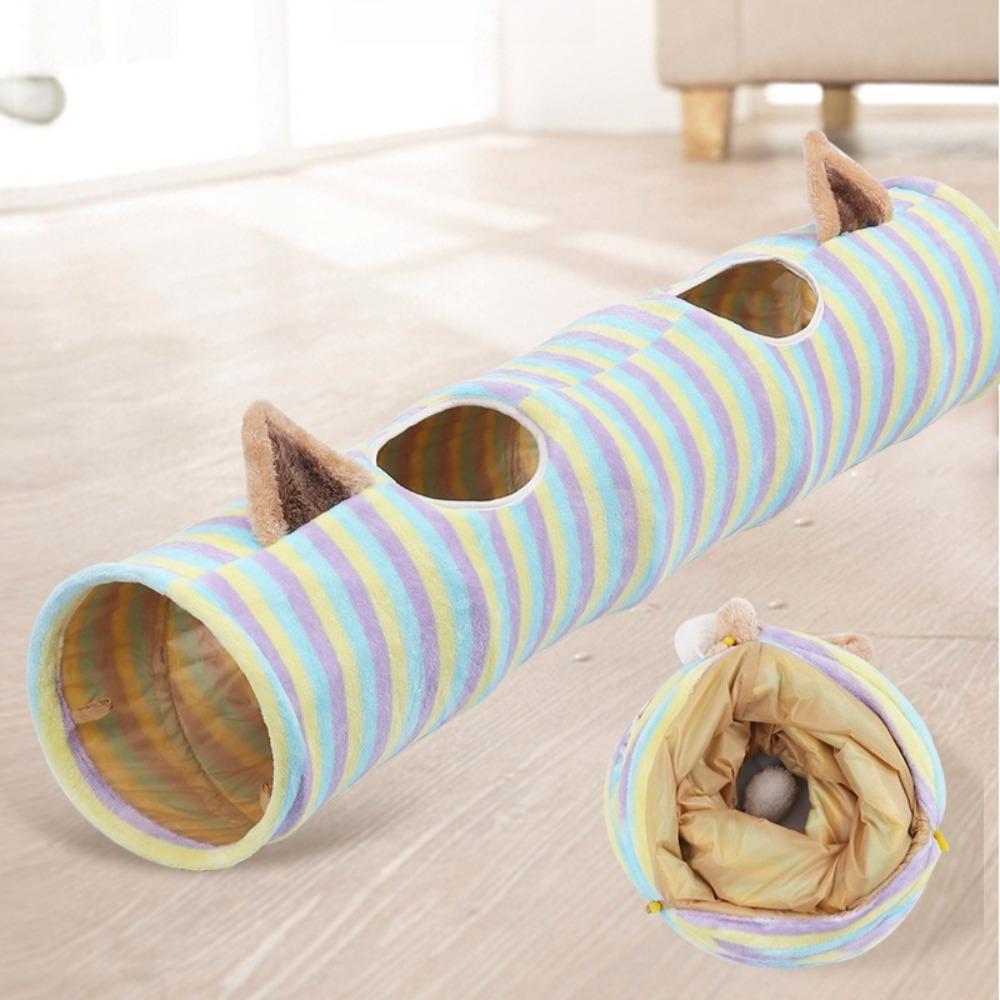 Striped Cat Tunnel Sleeping Beds Foldable Cats Tunnel Breathable Wear-resistant Cat Toys Interactive Accessories for Cats