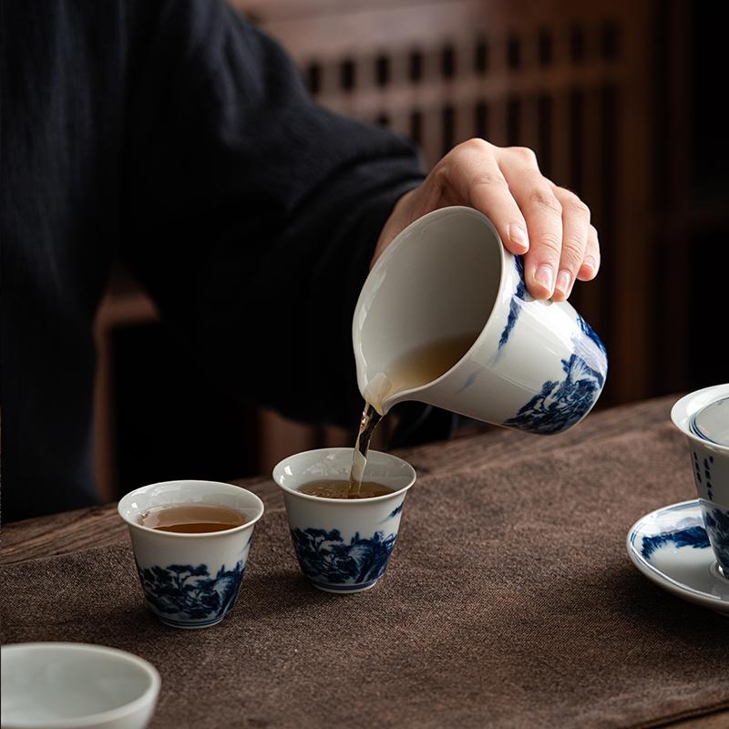 1 Stück Jingdezhen Keramik Teetasse Chinesische Handgefertigte Blau-Weiß Porzellan Teeschale Meistertasse Meditationsbecher Haushalts-Teegeschirr