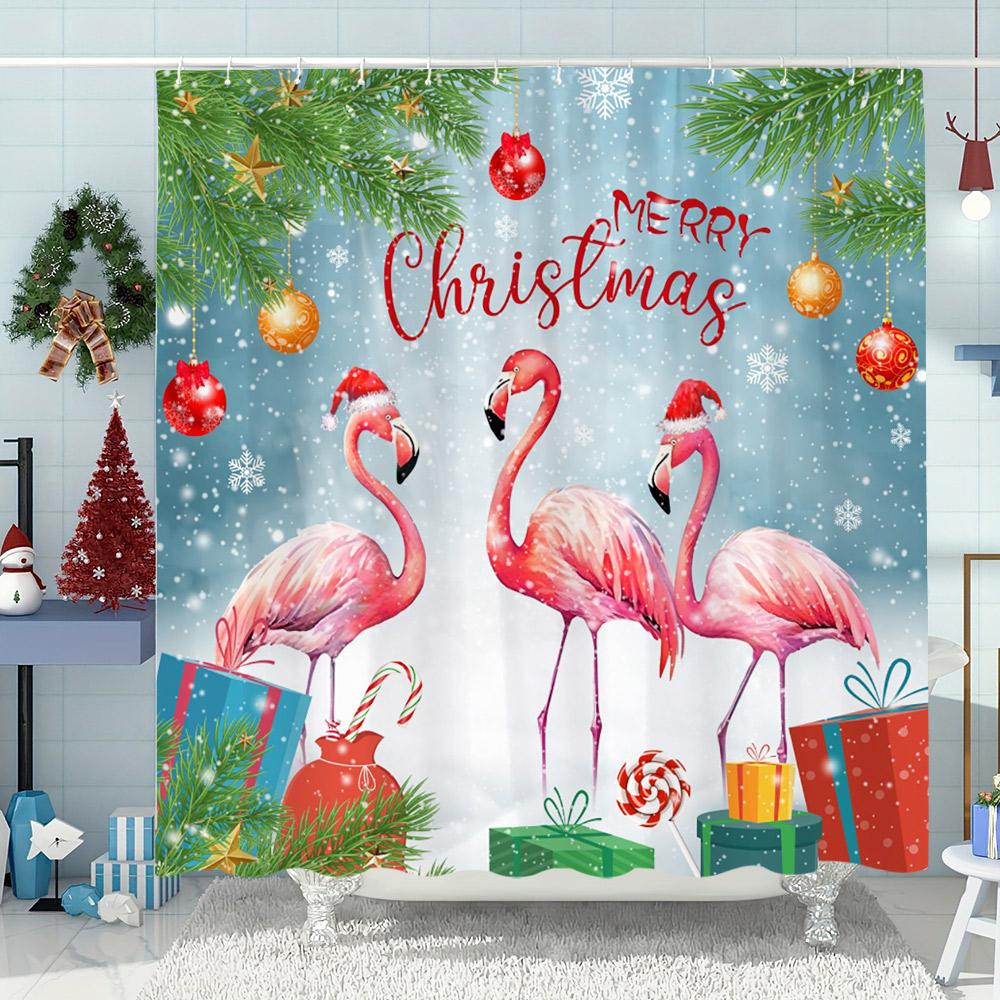 Funny Christmas Bathtub Cat Print Shower Curtain Moose Snowman Christmas Decor Polyester Fabric Shower Curtains Bathroom Decor