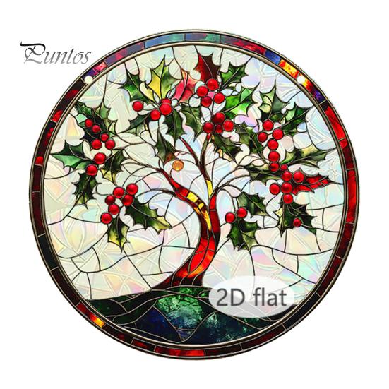 Holiday Hanging Art for Windows Christmas Acrylic Window Decor, 2D Holographic Stained Glass Double Sided Festive Ornament with Metal Chain,
