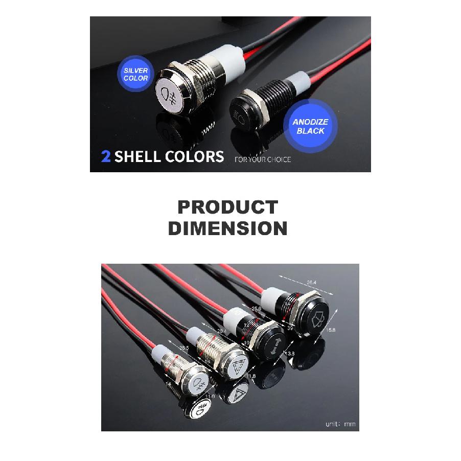 8/10/12/14MM Waterproof Metal LED Indicator Light Wiring Pilot Signal Lamp Car Boat Panel Dashboard Warning 12V 24V 110V 220V