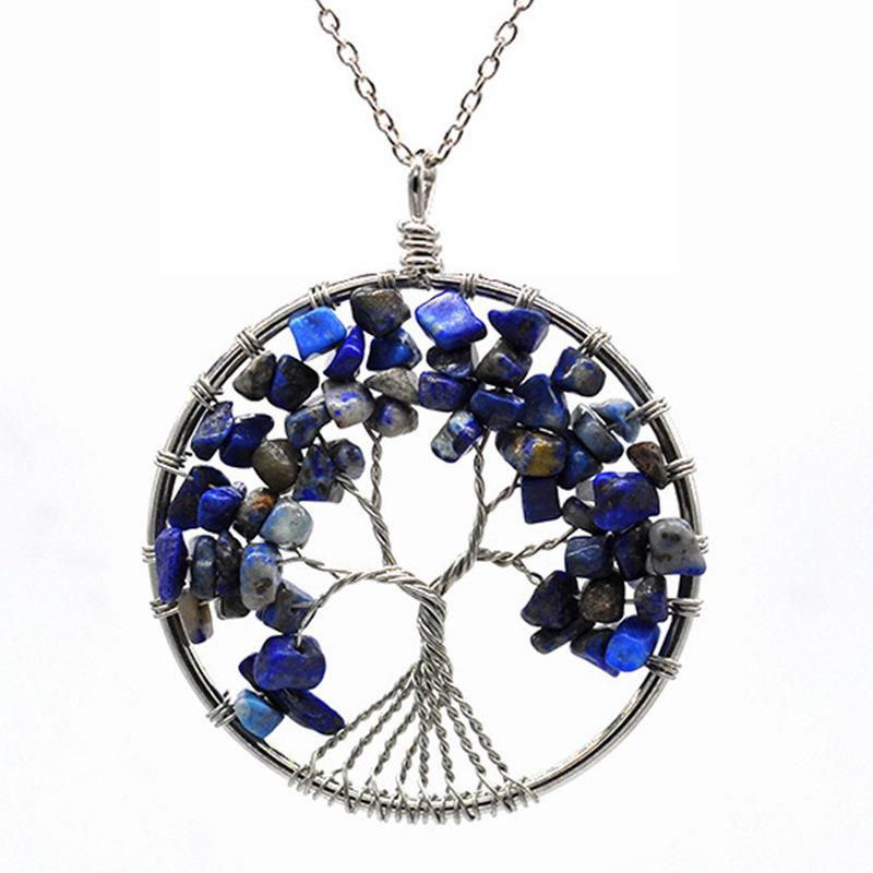 7-Color Crystal Tree of Life Pendant Necklace - Handmade Wire-Wrapped Gemstone Wealth Tree Ornament