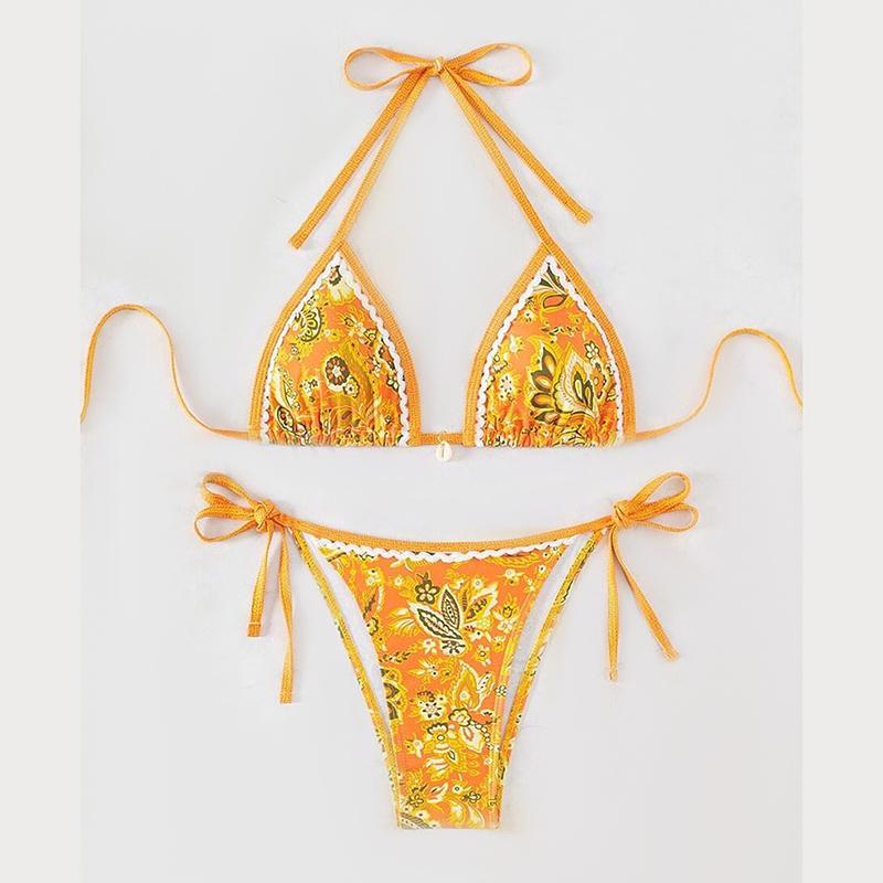 

Жіночий літній пляжний купальник-бікіні трикутник з принтом халтер L